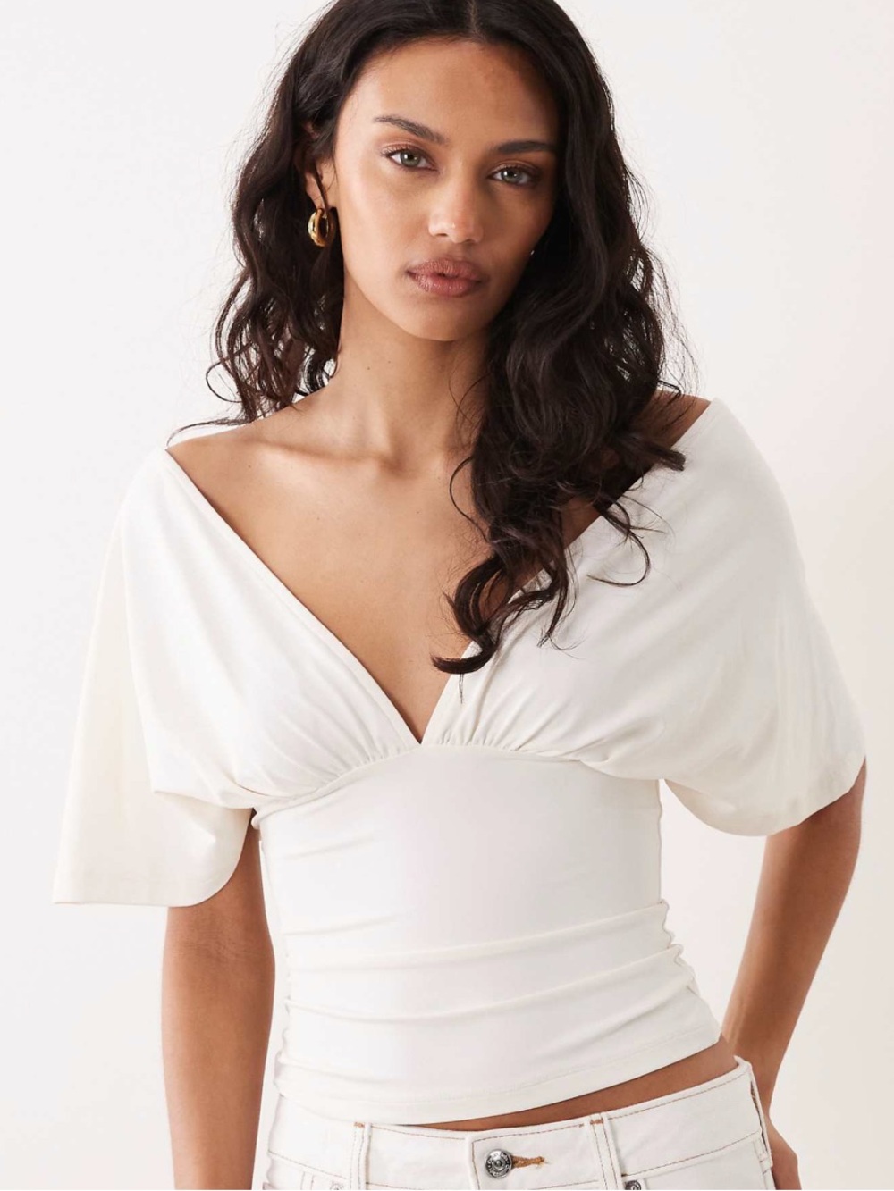 ASOS Cream Off-Shoulder V-Neck Top